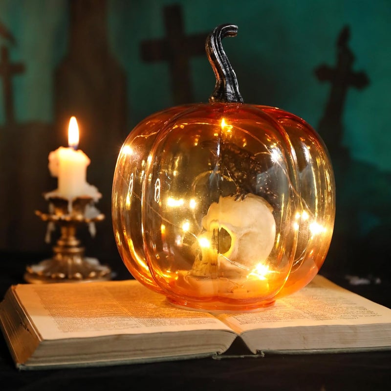 Ovewios Halloween Pumpkin Lights, Light up Glass Pumpkins Table Lamps Indoor Home Decoration for Thanksgiving Halloween Party Tabletop Decor - Image 2